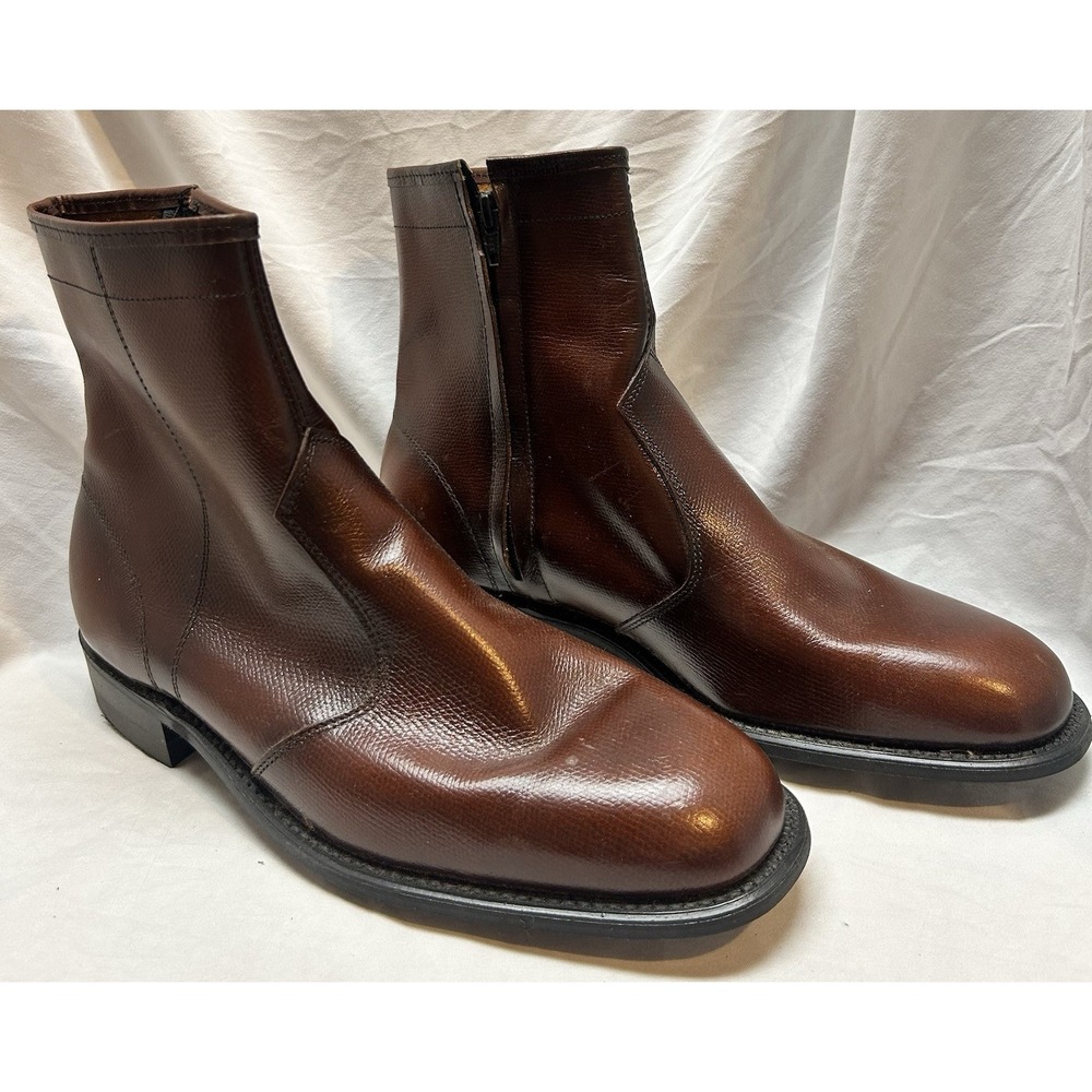 Men's Vintage Brown Leather Chelsea Ankle Boots Side Zip 14D Goodyear NEOLITE